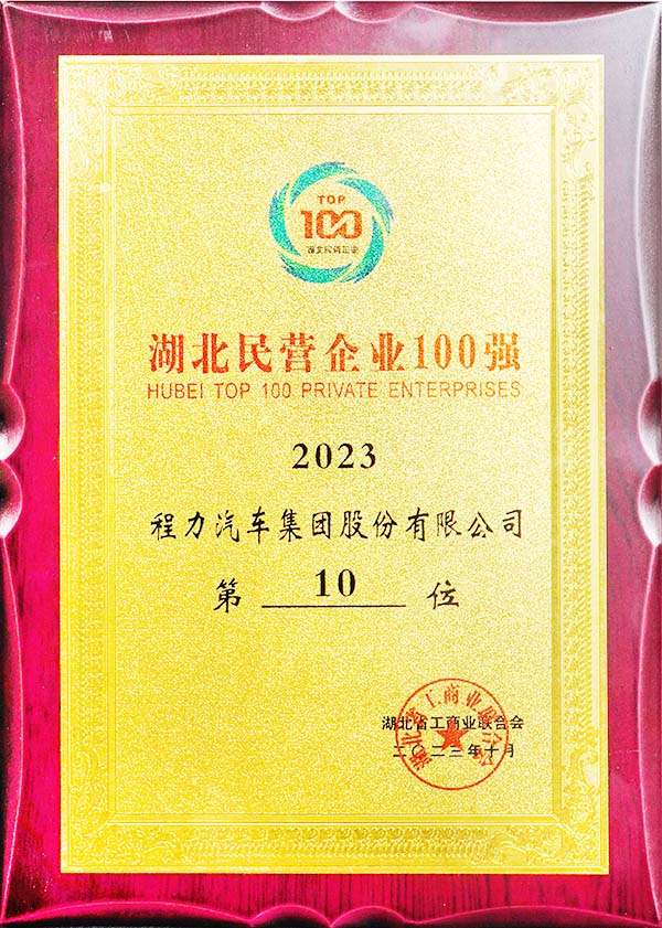 程力湖北省民營企業(yè)100強(qiáng)獎牌